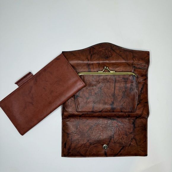 Buxton Floral‎ Embossed Top Grain Cowhide Marbled Brown Trifold Leather Wallet - Picture 7 of 7